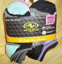 10- Pk Girl's No-Show Socks By Athletic Works SMALL Shoe Sz 6-10.5 NEW