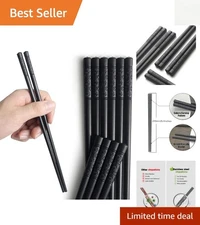 Elegant Black Fiberglass Chopsticks: 5 Pairs, 9.4 Inch Non-Slip Ideal for Sushi