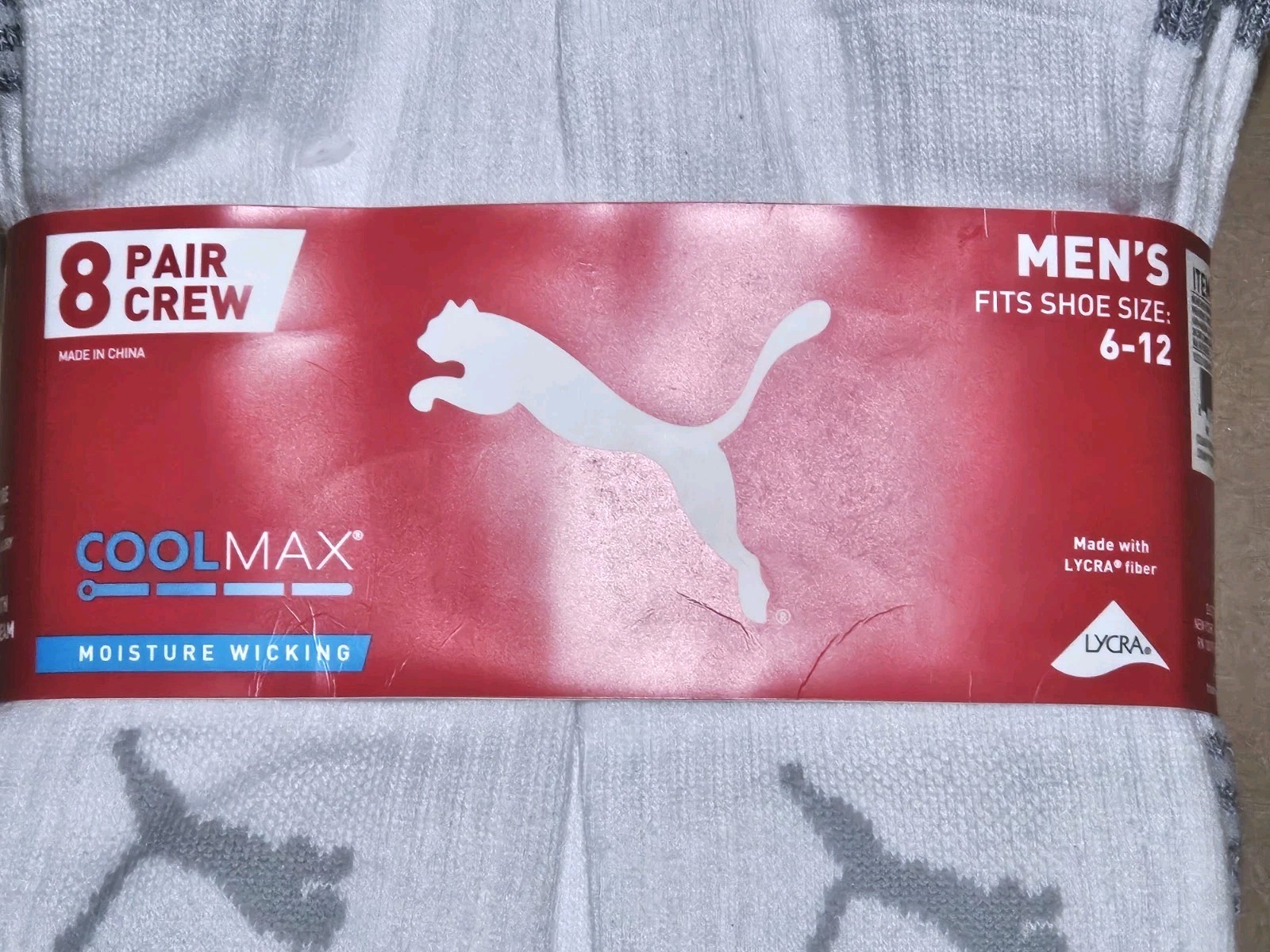 NWT Puma Men's Athletic Moisture Wicking Cool Max Crew Socks 8 - Pair Size 6-12 thumbnail 4