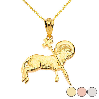Das Lamm Gottes Halskette mit Anhänger in massivem Gold (gelb/rose/weiß)