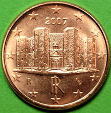 2007 ~ Italy ~ One 1 Euro Cent Coin ~ Castel del Monte ~ KM#210 ~ 16.25mm