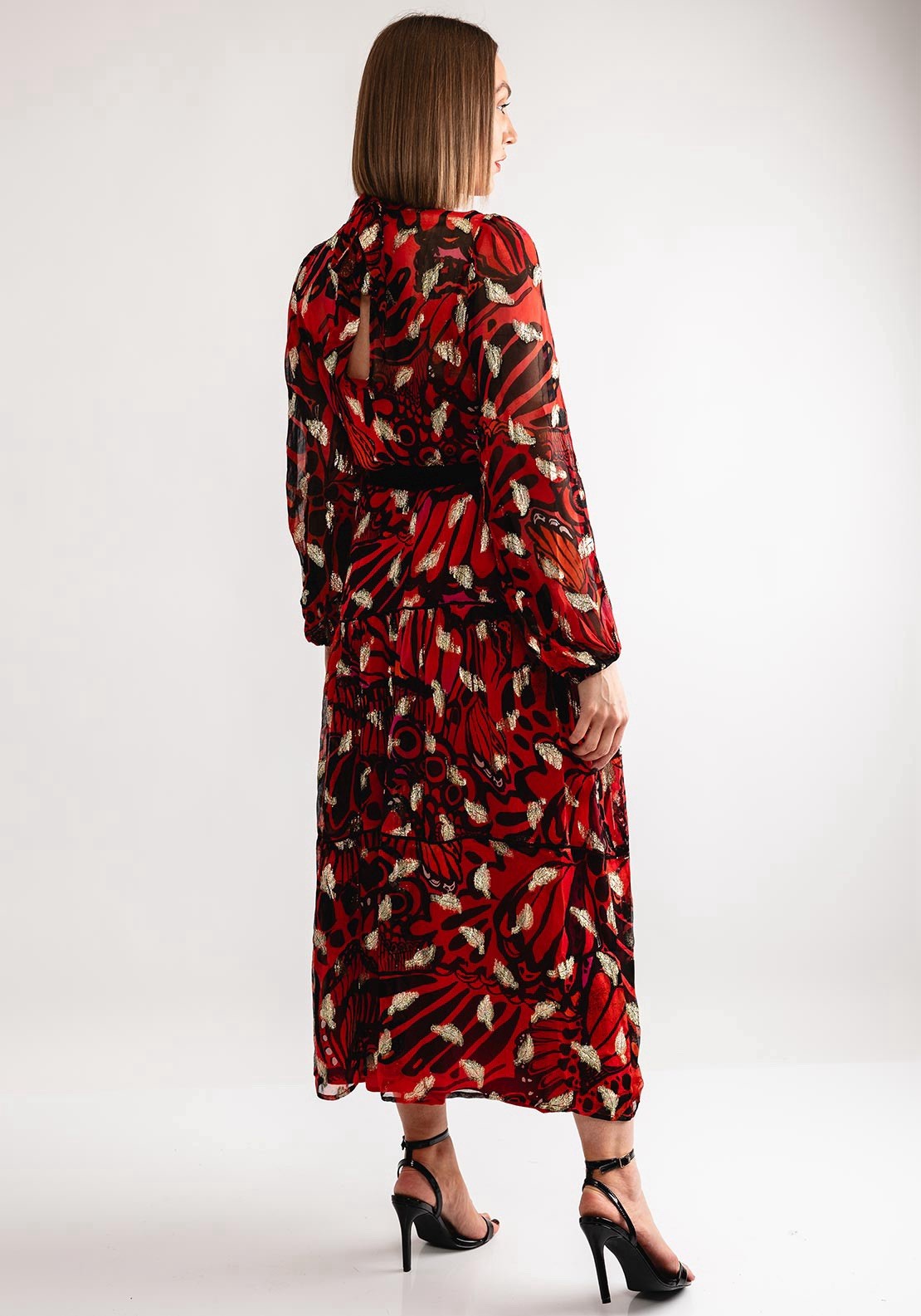 Hope And Ivy Jagger Feather Print Midi Dress, Red Size 22 RRP £106 Bnwt image 4