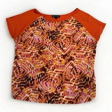 I.N. Studio Woman Blouse Top Size L Orange Rayon Short Cap Sleeve 23in