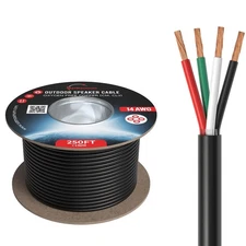 Cables Direct Online 250FT 14AWG Speaker Cable Oxygen Free Copper 4-Conductor