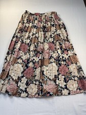 Vintage 80s/90s Boho Pleated Floral Maxi Skirt Elastic Waistband Women s Size 8