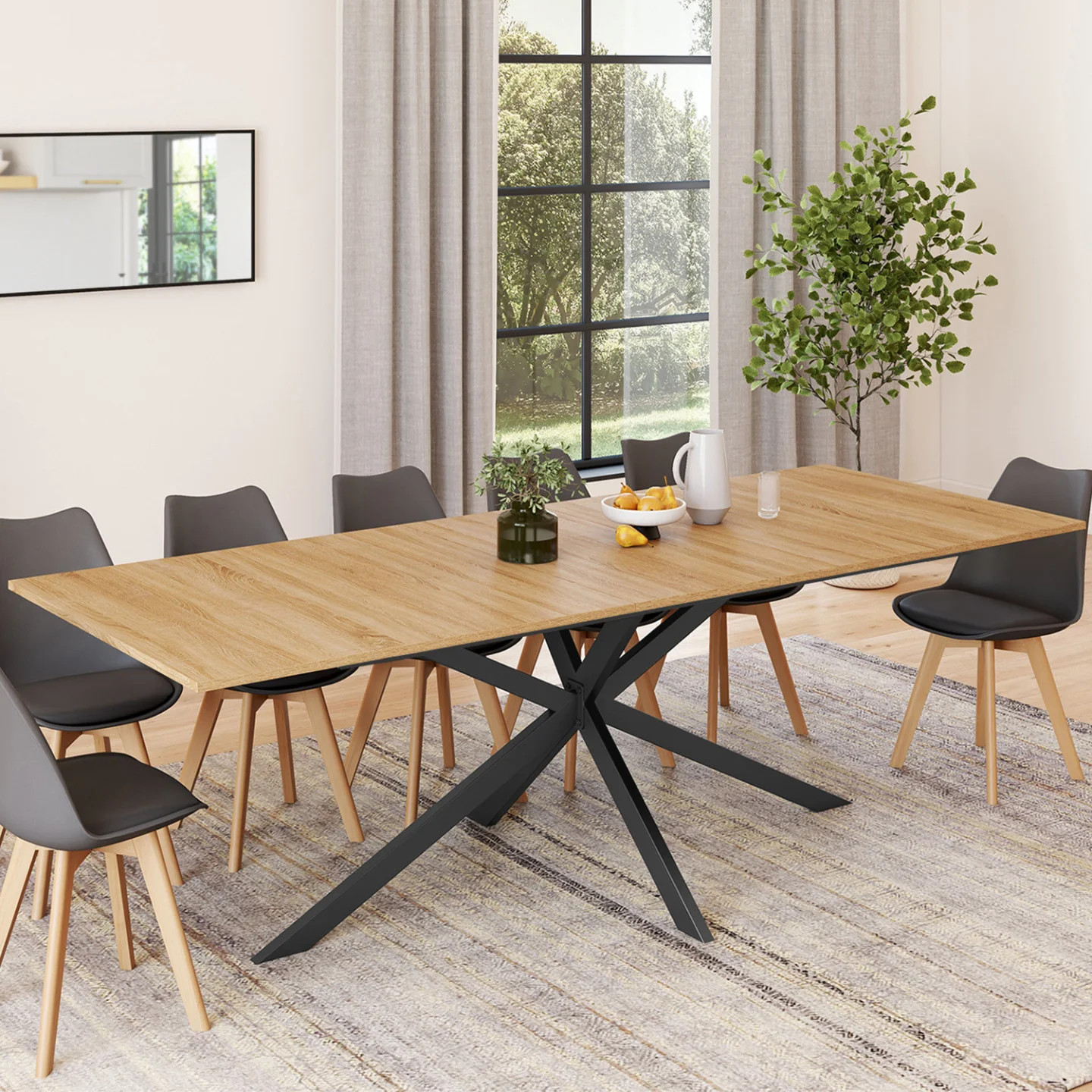 Table 8 à 12 personnes rectangulaire ALIX extensible à piétement central central - 2