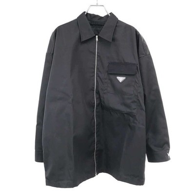 PRADA RE-NYLON Logo Plate Zip Up Nylon Shirt Jacket SC810 16HH Black Used MESC-0
