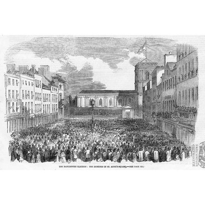 MANCHESTER The Election Hustings in St Anne's Square - Antique Print 1857