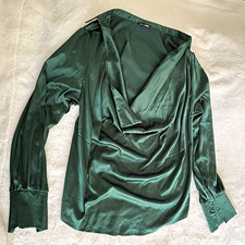 Fashion Nova Green Solid Cowl Neck Draped Sat...