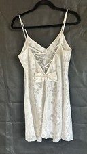 Gold Label Victorias Secret Satin Babydoll Slip Dress L Embrossed Bow Ivory