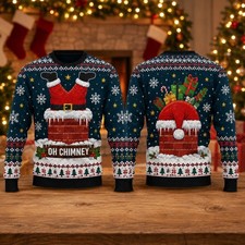 Funny Santa Chimney Ugly Christmas Sweater Holiday Party Pullover