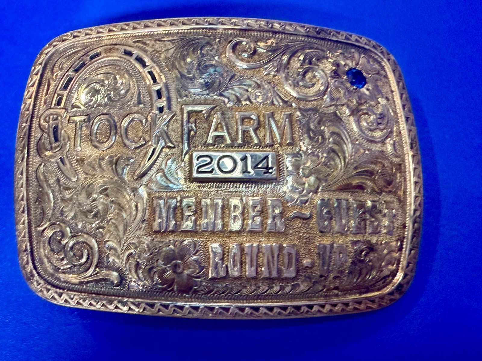 Stock Farm 2014 Member Round Up  Trophy Gist Sterling Overlay Belt Buckle in Box