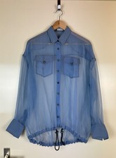 BRUNELLO CUCINELLI Silk Organza Blue Shirt Blouse Sheer Oversized Button Up M