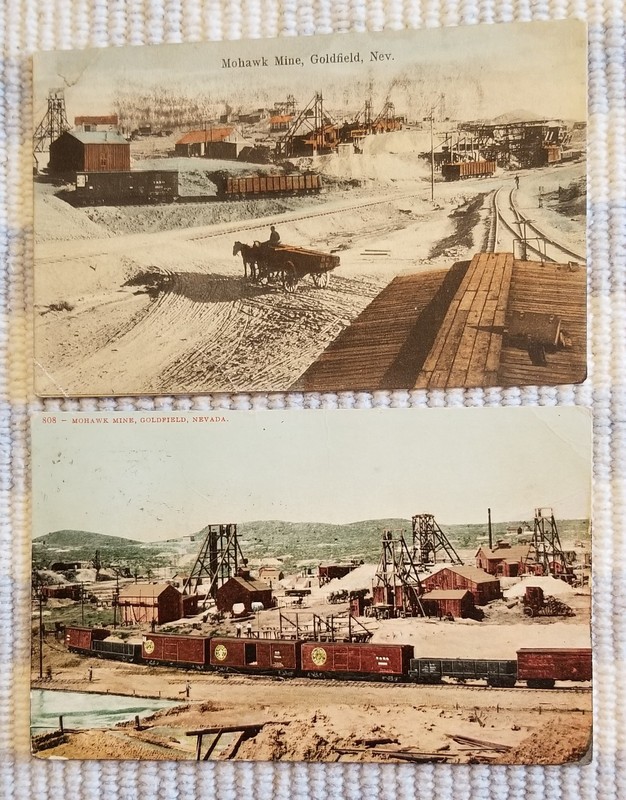 1907 & 1910 litho PC Mohawk Mine scenes Goldfield Nevada goldmine