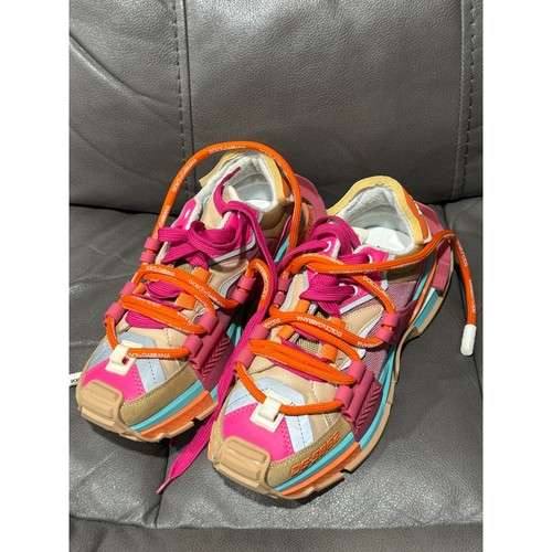 Dolce & Gabbana NS1 Mixed-Materials Chunky Sneakers Pink Orange Blue Italy