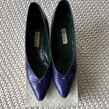 Vintage Gucci Purple Leather Pumps Slip-On Gold Tone Accent Pointed Toe Womens 9