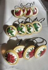 Christmas Shower Curtain Hooks   Holly Cardinals  Poinsettia Set of 12