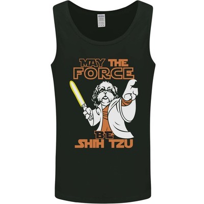 Gildan Herren Tank Top May The Force Be Shih Tzu, Motiv Print, 100% Baumwolle