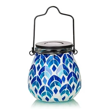 Afirst Mosaic Solar Lanterns - Glass Hanging Lights Hollow Out Waterproof Out...