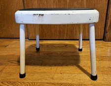 Vintage Mid Century Metal Cosco One-Step Cream Colored Stool w/ Rubber Grip Top