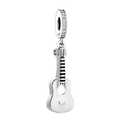925 Silver Guitar Zircon Standard Fit Charm  in Gift Box