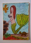 3DBeccaart Original Mermaid Painting ACEO .. "Ruby & Friends" .. 2.5" x 3.5" — photo 1