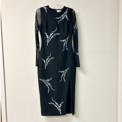 Cinq à Sept Jiwon Embroidered Long-Sleeve Midi Dress Black Floral Women's Size 4