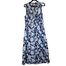GAP Women Blue White Floral Sleeveless Smocked Waist Maxi Dress XL Bohemian