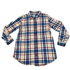 L.L Bean Women  s Scotch Cream Blue Red Plaid Relaxed Fit Button Flannel Shirt L