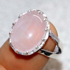 925 Silver Plated Pretty Rose Quartz Ring US 7 Unique Daily Wear Gift Trendy GW