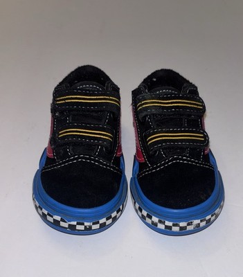Vans Toddler Low Top Sneakers Black Pink Blue Checkerboard Hook & Loop Size 4