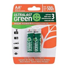 Ultralast Green High Power 2400mAh 1.2V NiMH Rechargeable AA Battery 2 Pack