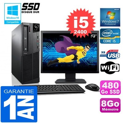PC Lenovo M92P SFF Core I5-2400 RAM 8Go Scheibe 480 GB SSD Wifi W7 Ecran 19 ''