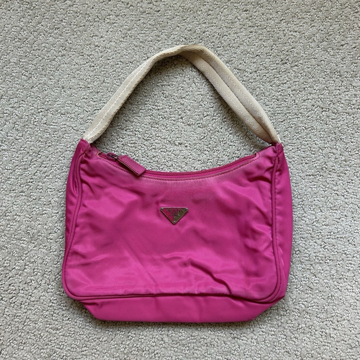 Authentic Prada Pink Nylon Tessuto Messenger Mini Hobo Bag Y2K Re