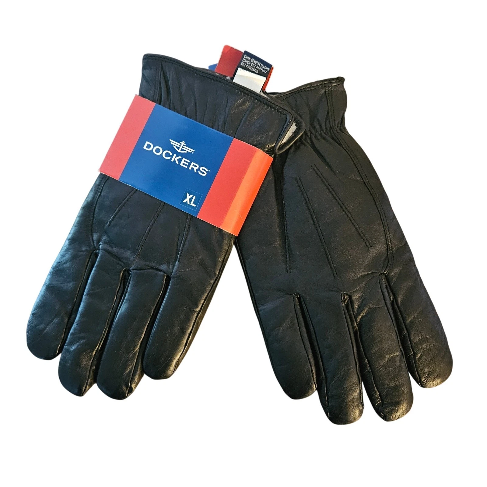Dockers Mens Black Genuine Leather Gloves XL Sherpa Lined Insulated Winter NEW