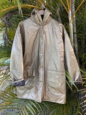 Vintage Wippette Coat Womens Large Gold Hooded Vinyl Rainthings 584 Lined Rain