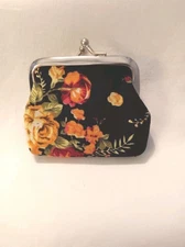 Floral Rose Coin Purse Black