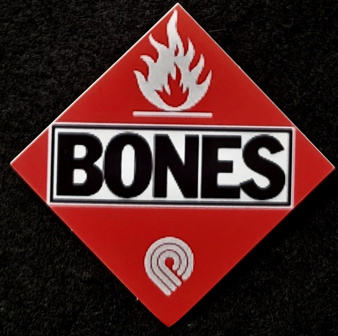 POWELL PERALTA BONES STICKER "BONES FLAMMABLE SIGN" 2 X 2 IN