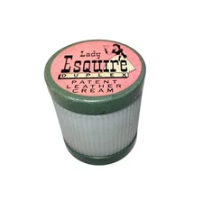 Vintage Lady Esquire Patent Leather Black Shoe Polish w/Scrubber Milk Glass Jar 