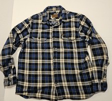 Mens Orvis Heavyweight Flannel Button Up Black Blue Pockets Camp- Size Medium