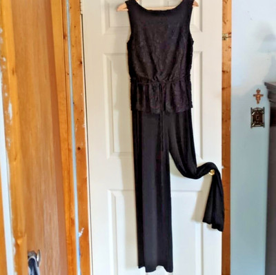 Connected Apparel Black Jumpsuit Sz 6 Lace Overlay Semi-Sheer Sleeveless Romper