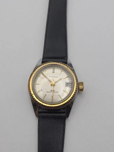 Vintage Timex Ladies Mechanical Wind Up Watch Women’s Black Plastic Band