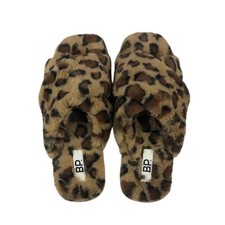 BP Slippers NEW 29 Faux Fur Animal Print Cross Band Open Toe