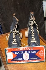 Vintage Chicago Black Leather Roller Skates In Original Box Size 10