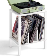 LELELINKY 2-Tier Record Player Stand with Vinyl Record Storage up to 100 Albums