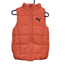 Puma Kids Girls Full Zip Puffer Vest Sleeveless Jacket Neon Orange Pink XXS 3/4