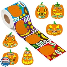 Haooryx Pumpkin Religious Sticker Roll - 300Pcs Cute Pumpkin Theme Face Stick