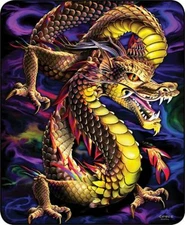 Queen Size Aurora Dragon Psychedelic Look Mink Faux Fur Blanket Super Soft Plush