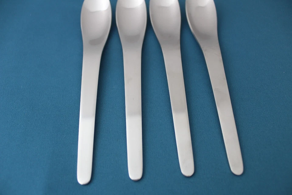 4 Place Oval Soup Spoons Georg Jensen ARNE JACOBSEN Satin Stainless Denmark 8" - Image 2 of 4