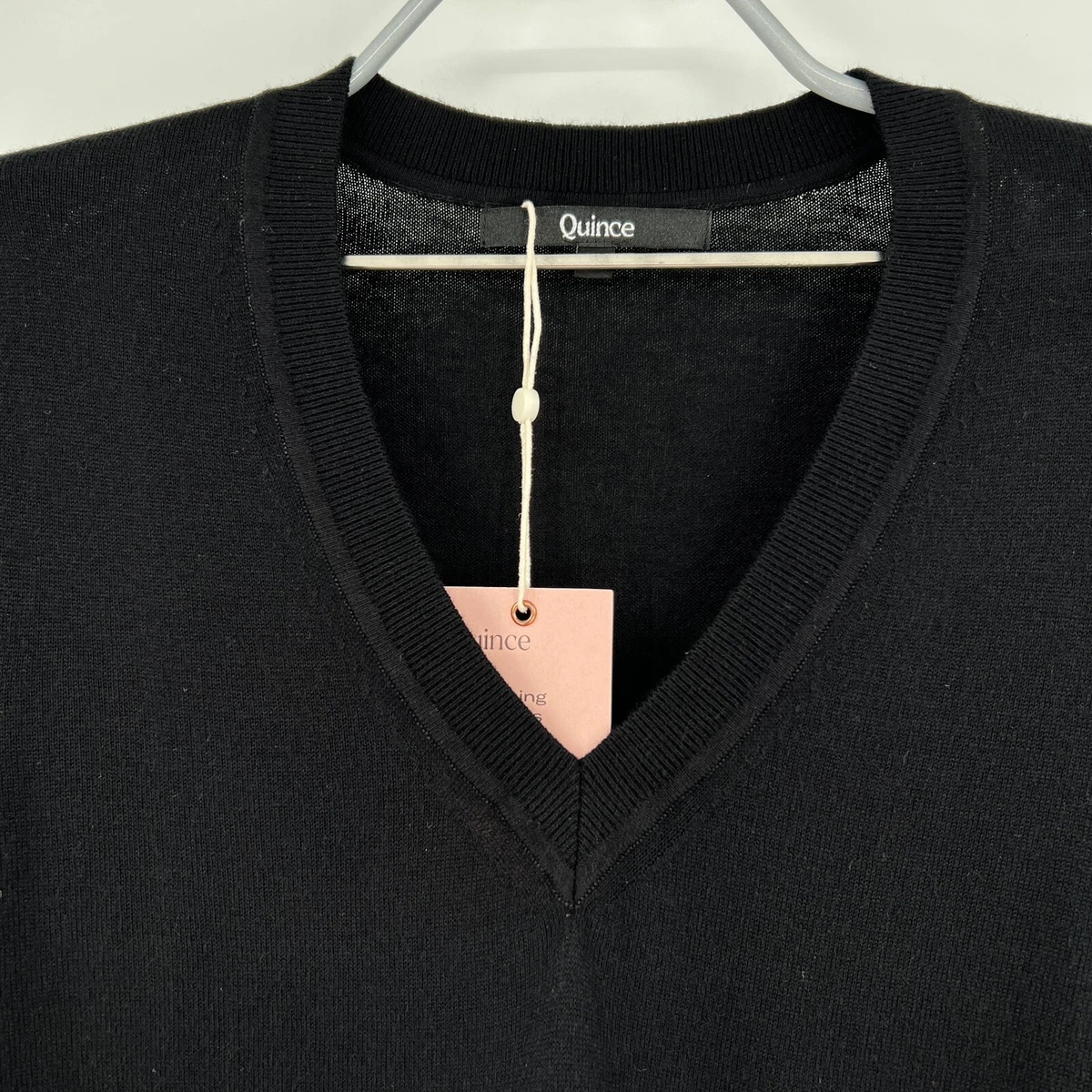 Quince Women s Lightweight Black Cotton Cashmere V Neck Sweater sz